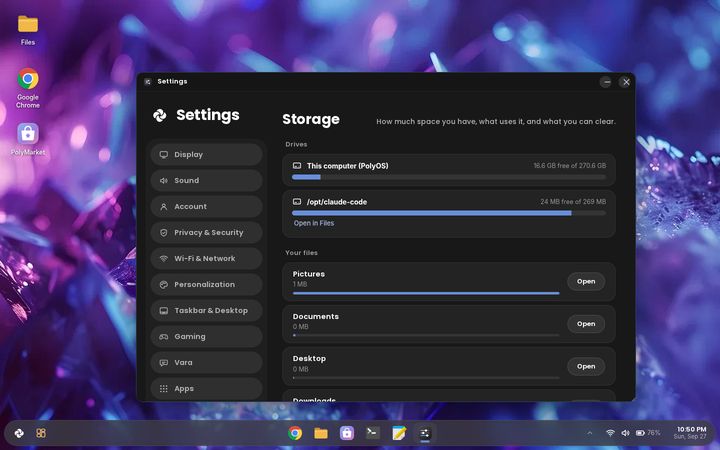 Storage settings