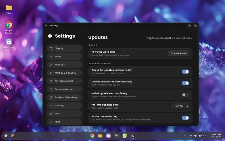 Update settings